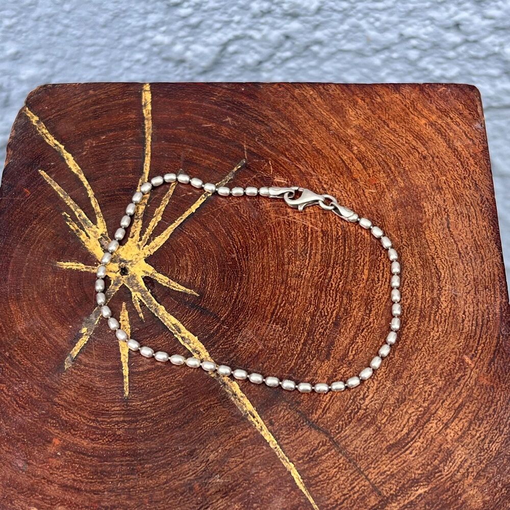 Sterling Silver Rice Bead Chain Bracelet Vintage Womens Chain 6.5 inches